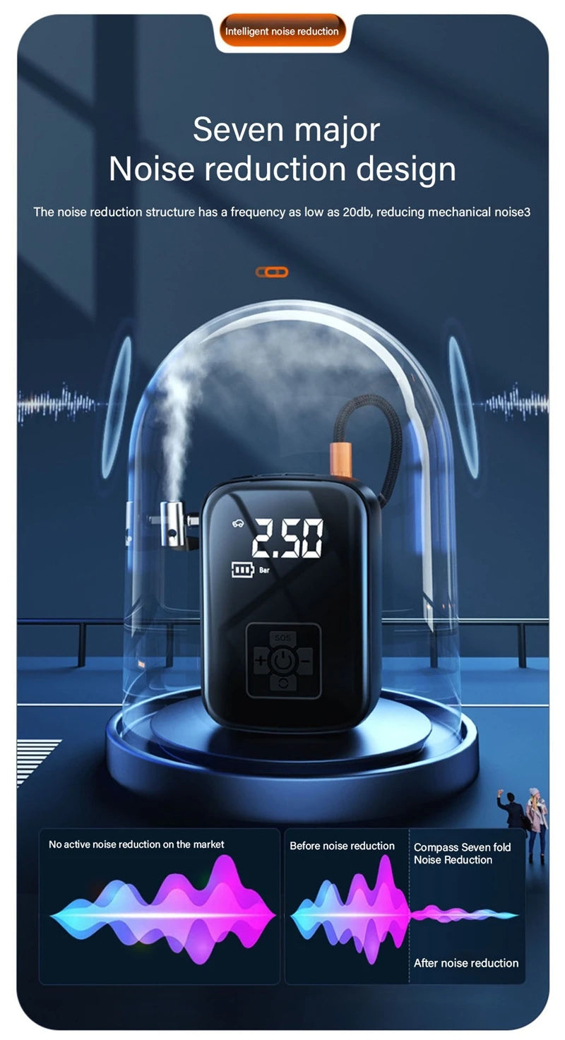 🔧🚘 Compresseur d’Air Portable HELLOLEIBOO – Gonfleur Électrique Intelligent Sans Fil / Filaire | Haute Pression 150 PSI, Écran Digital, LED, 5 Modes 🚀