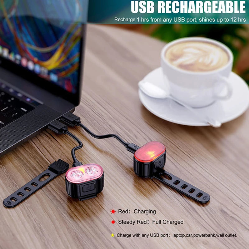 🌟 Kit Lumières Vélo Avant & Arrière – Ultra Puissant, Rechargeable USB & Étanche IPX4 🚦🚴‍♂️essories