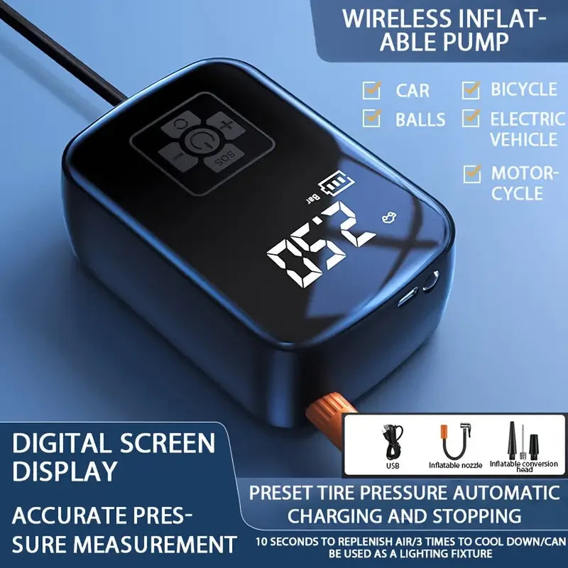 🔧🚘 Compresseur d’Air Portable HELLOLEIBOO – Gonfleur Électrique Intelligent Sans Fil / Filaire | Haute Pression 150 PSI, Écran Digital, LED, 5 Modes 🚀