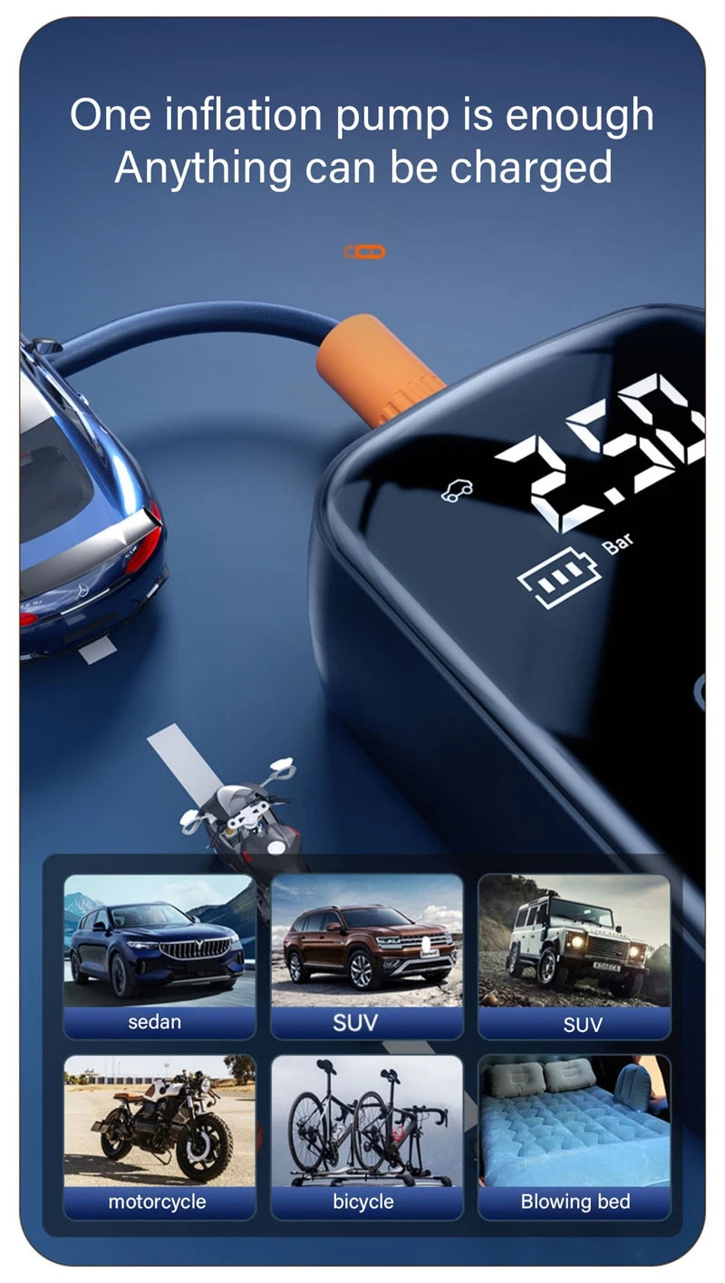 🔧🚘 Compresseur d’Air Portable HELLOLEIBOO – Gonfleur Électrique Intelligent Sans Fil / Filaire | Haute Pression 150 PSI, Écran Digital, LED, 5 Modes 🚀
