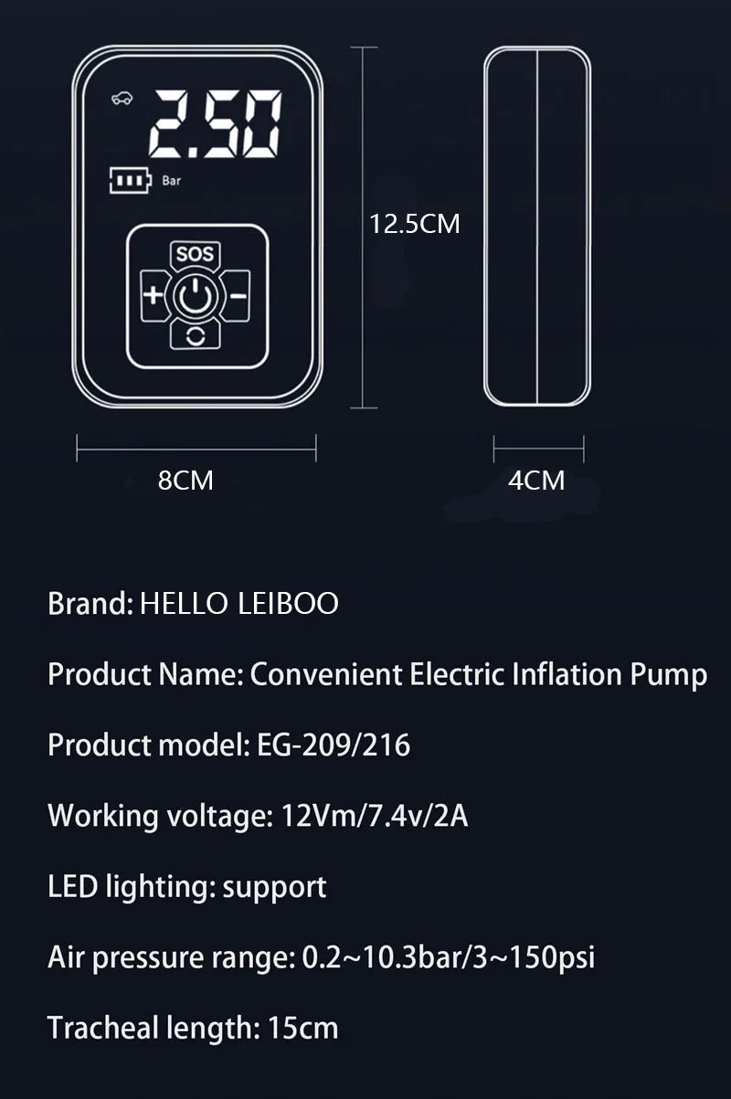 🔧🚘 Compresseur d’Air Portable HELLOLEIBOO – Gonfleur Électrique Intelligent Sans Fil / Filaire | Haute Pression 150 PSI, Écran Digital, LED, 5 Modes 🚀