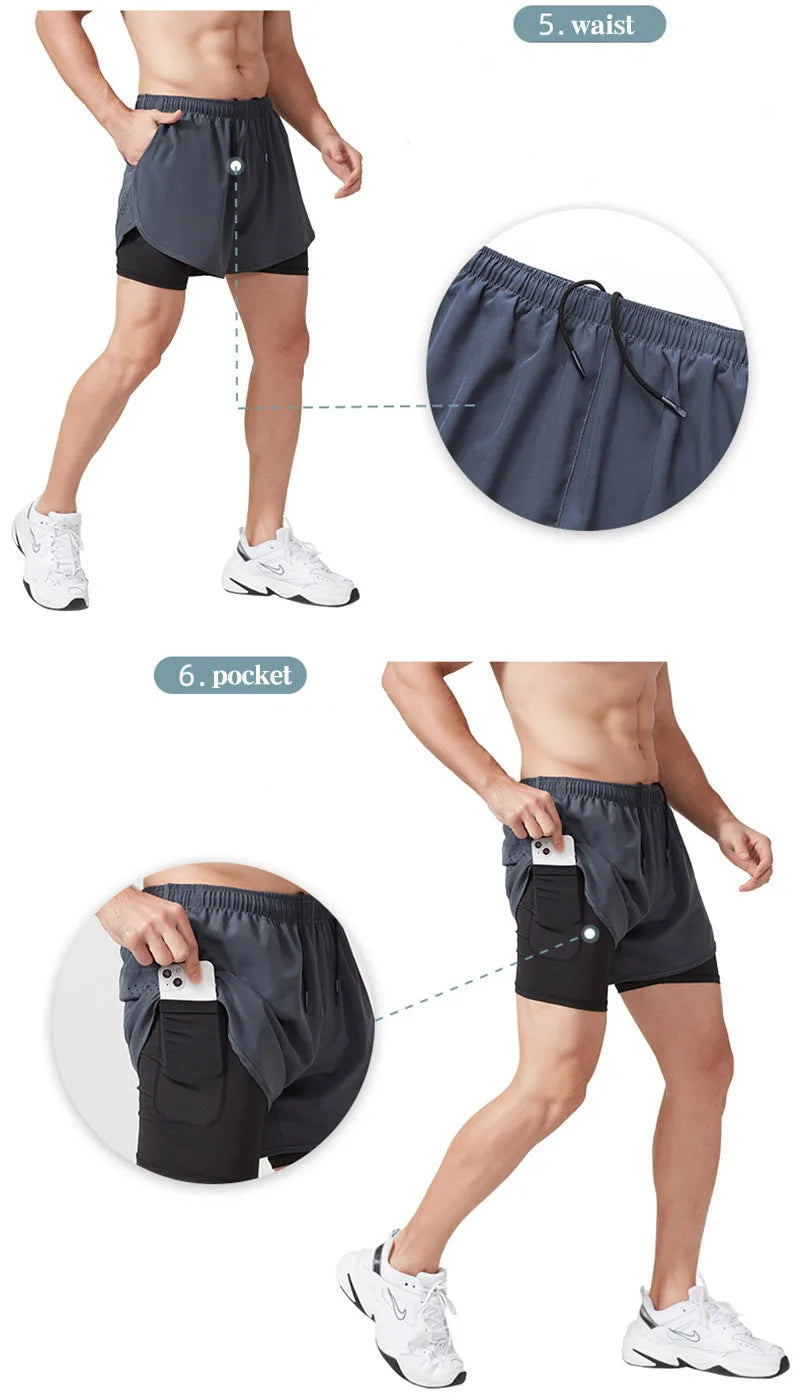 🩳 Short de Running Homme à Séchage Rapide – Double Couche Confort & Performance