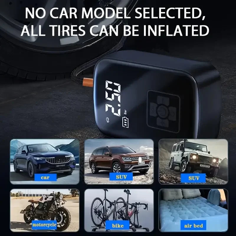 🔧🚘 Compresseur d’Air Portable HELLOLEIBOO – Gonfleur Électrique Intelligent Sans Fil / Filaire | Haute Pression 150 PSI, Écran Digital, LED, 5 Modes 🚀