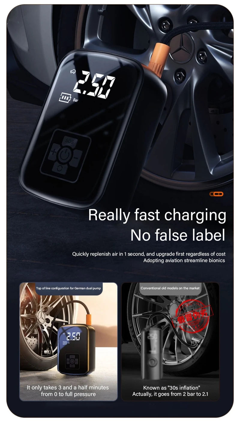 🔧🚘 Compresseur d’Air Portable HELLOLEIBOO – Gonfleur Électrique Intelligent Sans Fil / Filaire | Haute Pression 150 PSI, Écran Digital, LED, 5 Modes 🚀